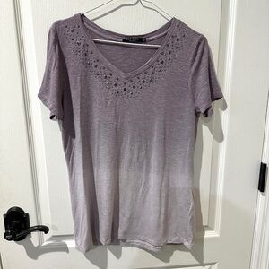 Max Jeans Purple and White  Sudded Gem V-neck Tee Shirt